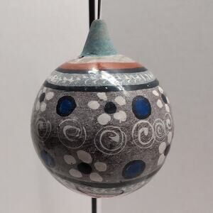 Tonala Mexican Folk Art Pottery Floral Christmas Ornament Ball Signed By Bomerai